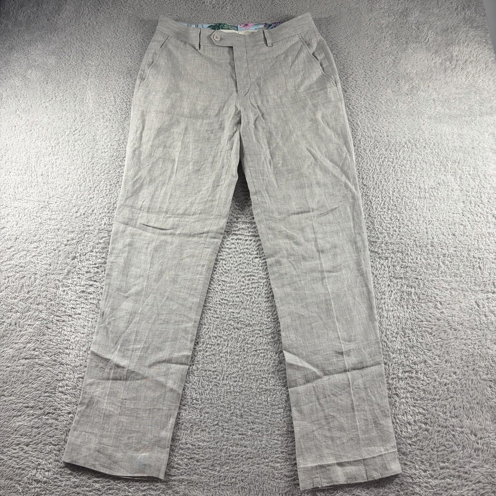 Bar 3 Slim Fit 100% Linen Pants Mens 30x30 Light Gray Chino Dress Pants Beach